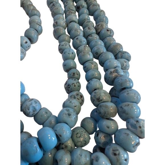 Vintage Four Strand Turquoise Glass African Trade Bead 22" Necklace - Picture 9 of 10